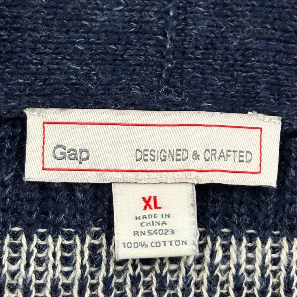 VTG Gap Shawl Cardigan Sweater Mens XL Navy Blue Stripe Preppy Chunky Schoolboy - Picture 7 of 16